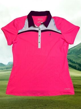 Annika Women’s Neon Pink Short-Sleeve Golf Tennis Polo sz M SPF 50 DryTec